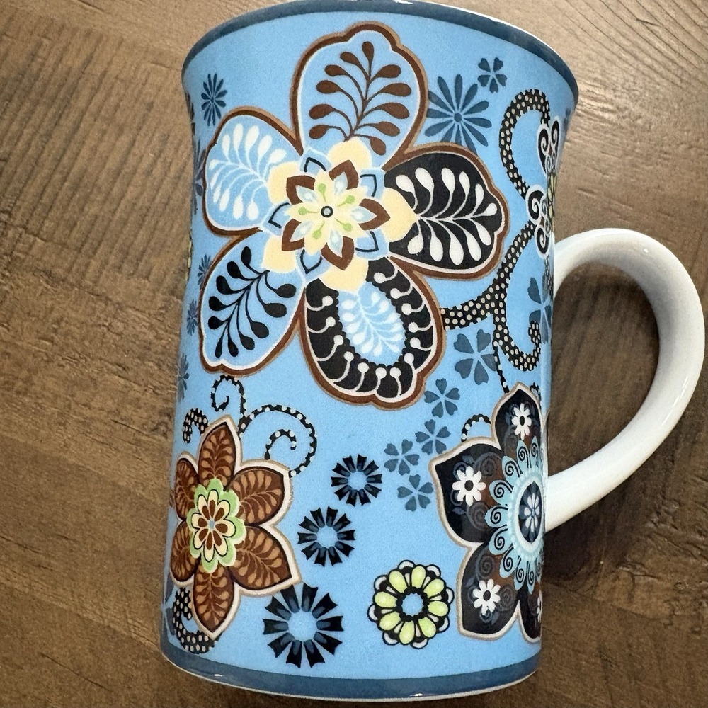 Retired Vera Bradley Bali Blue Coffee Mug Cup Floral Design Barnes & Noble, 8 oz